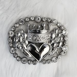 New Rhinestone Silver Bling Heart Crown Belt Buckle